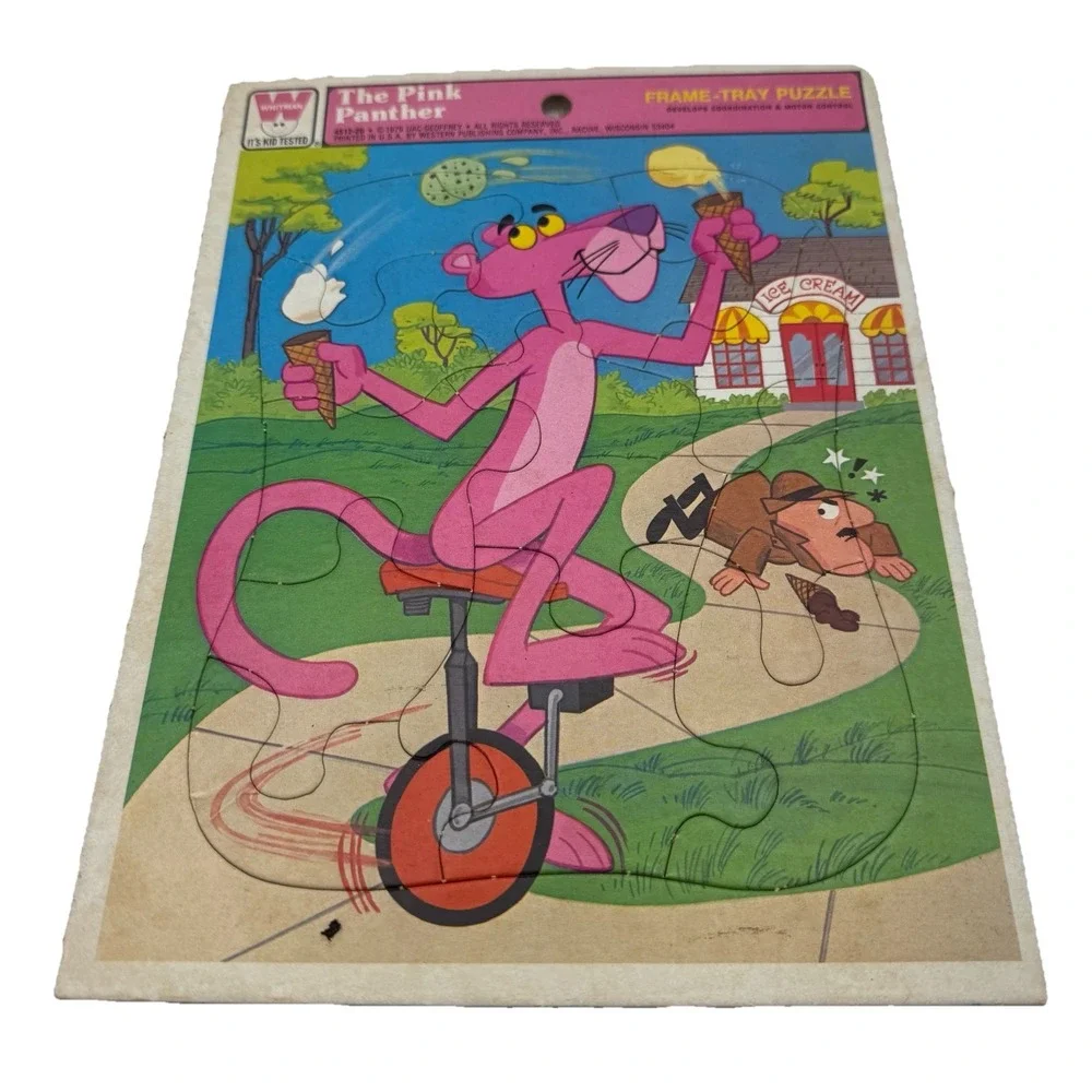 Vintage 1975 THE PINK PANTHER Kids Puzzles - 12 pieces Thick Cardboard‎